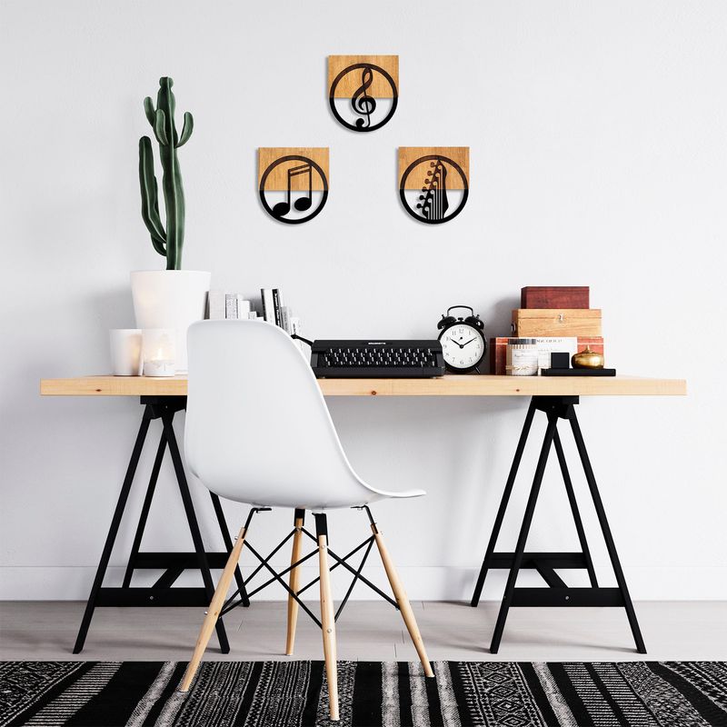 Casa si Gradina - Decoratiuni - Decoratiuni perete - Accesoriu decorativ de perete, Wallxpert, lemn si metal, negru si nuc, 25x3x27 cm, set 3 piese - Infinity.ro