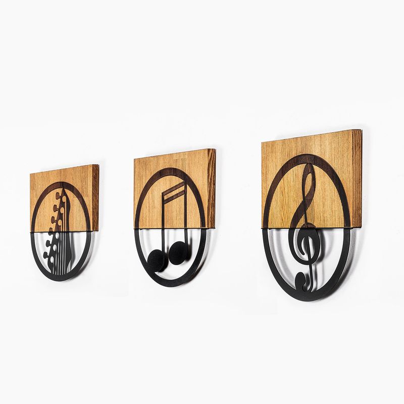Casa si Gradina - Decoratiuni - Decoratiuni perete - Accesoriu decorativ de perete, Wallxpert, lemn si metal, negru si nuc, 25x3x27 cm, set 3 piese - Infinity.ro