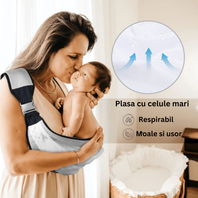 Jucarii, Copii si Bebe - Carucioare si articole de transport - Marsupii si hamuri bebe - Marsupiu ergonomic reglabil pentru bebelusi, din tesatura moale de bumbac, respirabil, varsta recomandata 0+, gri - Infinity.ro