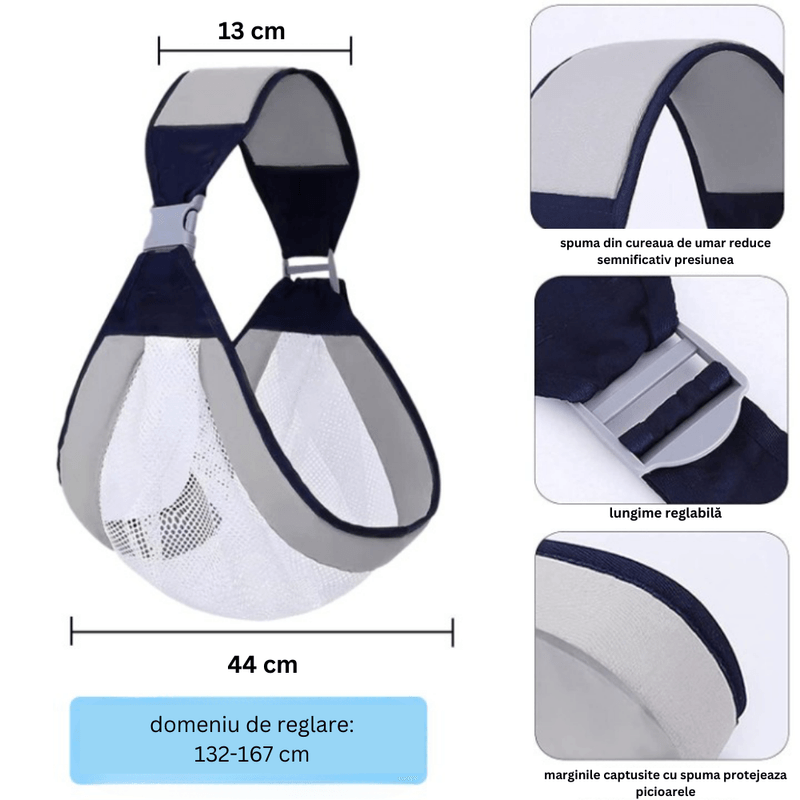 Jucarii, Copii si Bebe - Carucioare si articole de transport - Marsupii si hamuri bebe - Marsupiu ergonomic reglabil pentru bebelusi, din tesatura moale de bumbac, respirabil, varsta recomandata 0+, gri - Infinity.ro