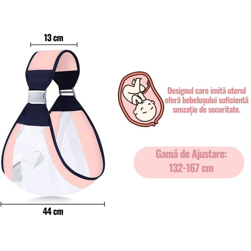 Jucarii, Copii si Bebe - Carucioare si articole de transport - Marsupii si hamuri bebe - Marsupiu ergonomic reglabil pentru bebelusi, din tesatura moale de bumbac, respirabil, varsta recomandata 0+, roz - Infinity.ro