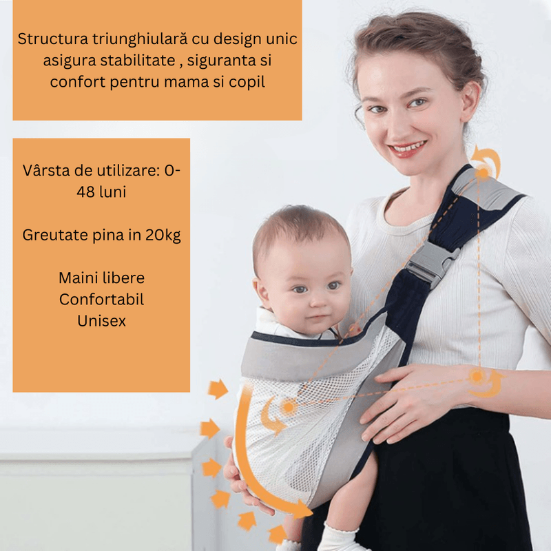 Jucarii, Copii si Bebe - Carucioare si articole de transport - Marsupii si hamuri bebe - Marsupiu ergonomic reglabil pentru bebelusi, din tesatura moale de bumbac, respirabil, varsta recomandata 0+, roz - Infinity.ro