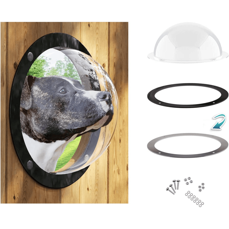 Petshop - Accesorii petshop - Culcusuri si custi - Usi animale - Hublou geam rotund pentru gard, casa de joaca, cusca, potrivit pentru Copii, Caini si Pisici, Ø31cm, Transparent - Infinity.ro