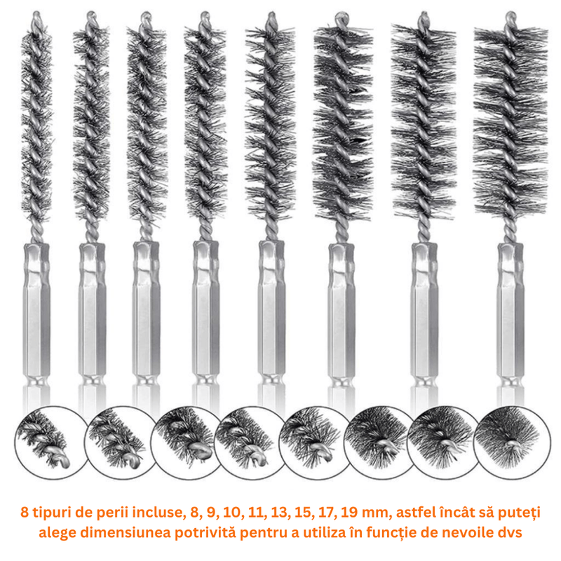 Casa si Gradina - Constructii - Scule electrice si accesorii - Accesorii polizare si slefuire - Set 8 perii prindere hexagonala pentru bormasina,alezare,curatare,slefuire si lustruire,indepartarea vopselei si ruginii - Infinity.ro