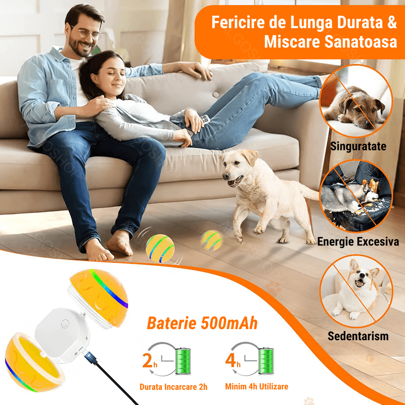 Petshop - Accesorii petshop - Jucarii animale - Jucarii interactive animale - Minge Interactiva pentru Caini si Pisici cu Rotire 360° Automata , Telecomanda, Rezistenta la Apa, Diametru 8 cm, Galben - Infinity.ro