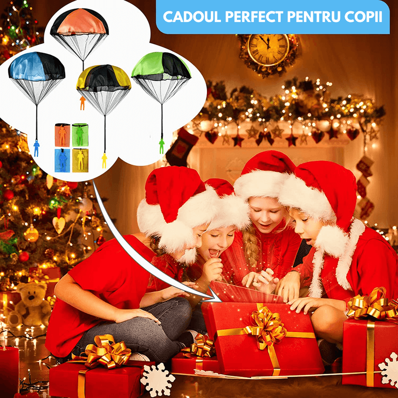Jucarii, Copii si Bebe - Jucarii si jocuri - Jucarii de exterior - Zmeie si jucarii zburatoare - Set 4 Soldati de Jucarie cu Parasuta, Figurina Tip Parasutist de Aruncat, Multicolor - Infinity.ro