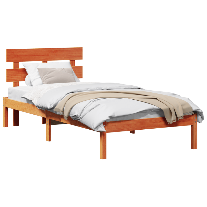 Casa si Gradina - Mobilier - Paturi si accesorii - Paturi - Cadru de pat cu spatar maro cerat 100x200 cm lemn masiv de pin - Infinity.ro