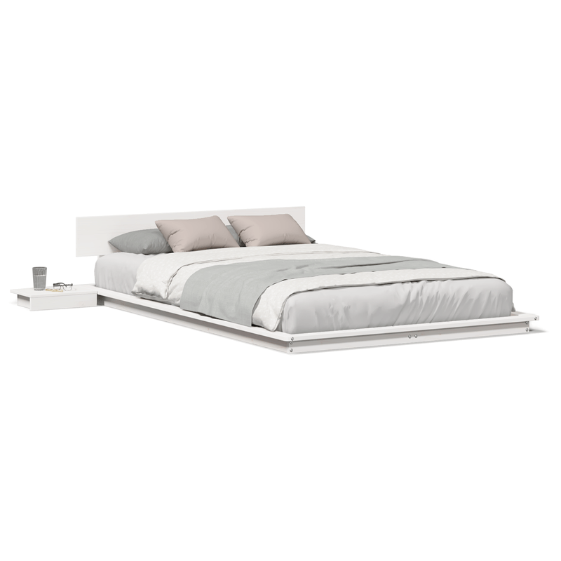 Casa si Gradina - Mobilier - Paturi si accesorii - Paturi - Cadru de pat la nivelul solului cu mese de noapte Alb 120x190cm Lemn masiv - Infinity.ro