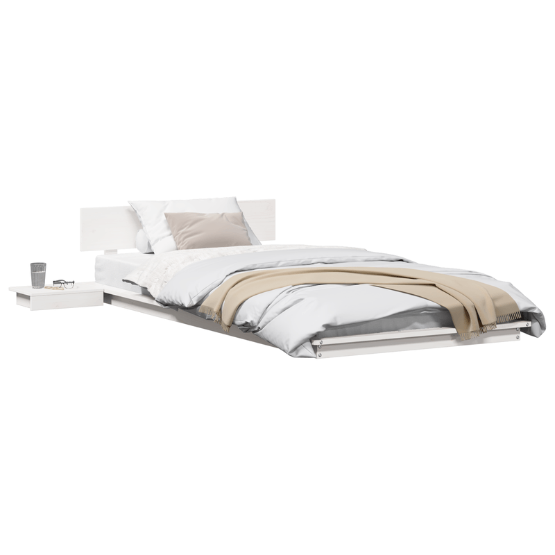Casa si Gradina - Mobilier - Paturi si accesorii - Paturi - Cadru de pat la sol cu masute de noapte Alb 90x190cm Lemn masiv - Infinity.ro