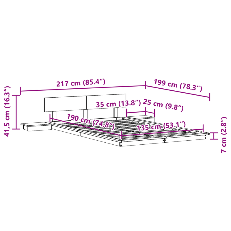 Casa si Gradina - Mobilier - Paturi si accesorii - Paturi - Cadru de pat jos cu mese laterale 135x190cm Lemn solid - Infinity.ro