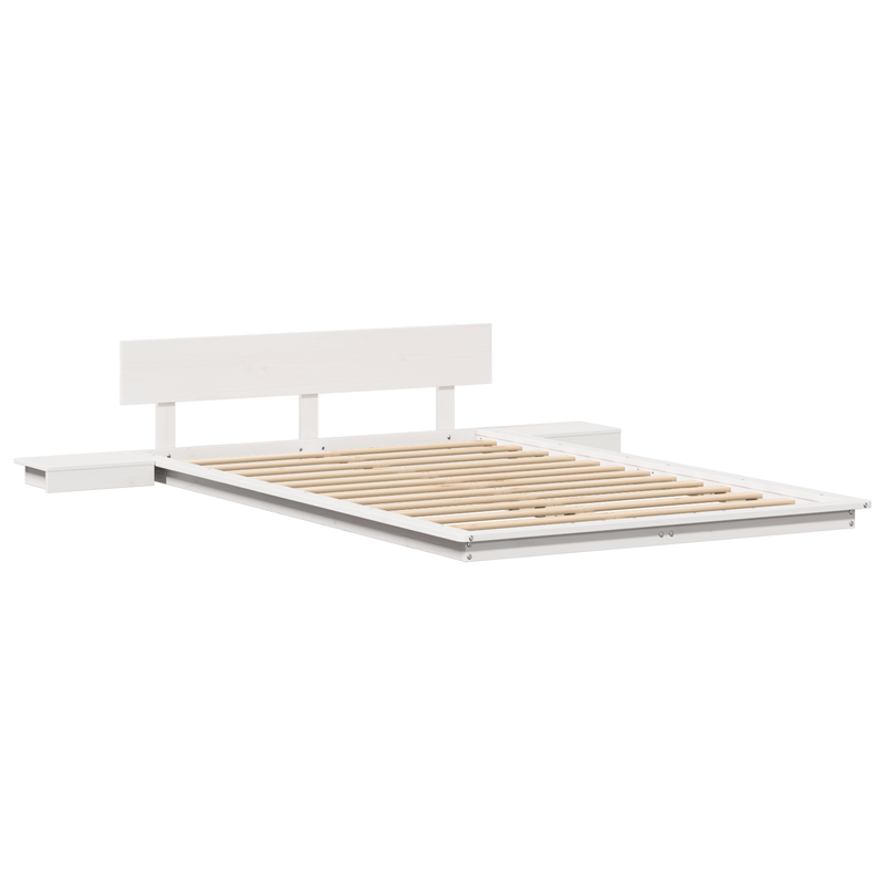 Casa si Gradina - Mobilier - Paturi si accesorii - Paturi - Cadru de Pat la Sol cu Mese de Noapte Alb 135x190cm Lemn Masiv - Infinity.ro