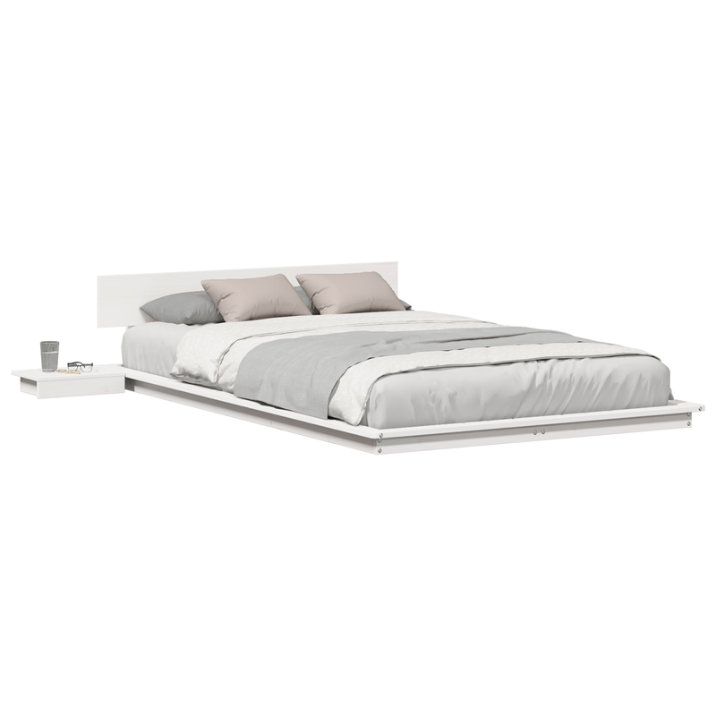 Casa si Gradina - Mobilier - Paturi si accesorii - Paturi - Cadru de Pat la Sol cu Mese de Noapte Alb 135x190cm Lemn Masiv - Infinity.ro