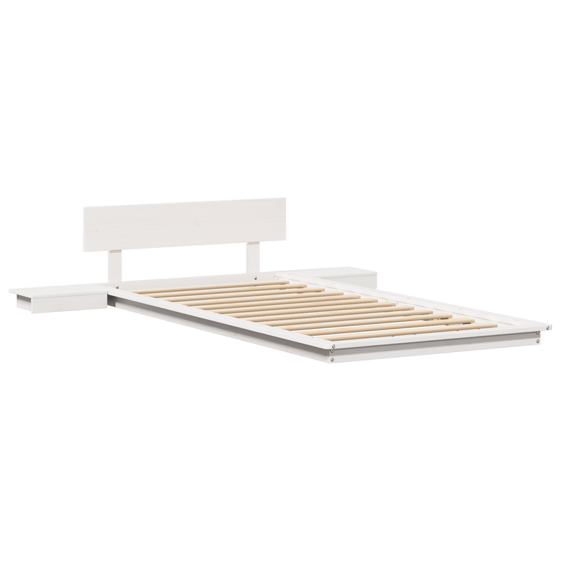 Casa si Gradina - Mobilier - Paturi si accesorii - Paturi - Cadru de pat la nivelul solului cu mese laterale albe 80X200cm Lemn masiv - Infinity.ro