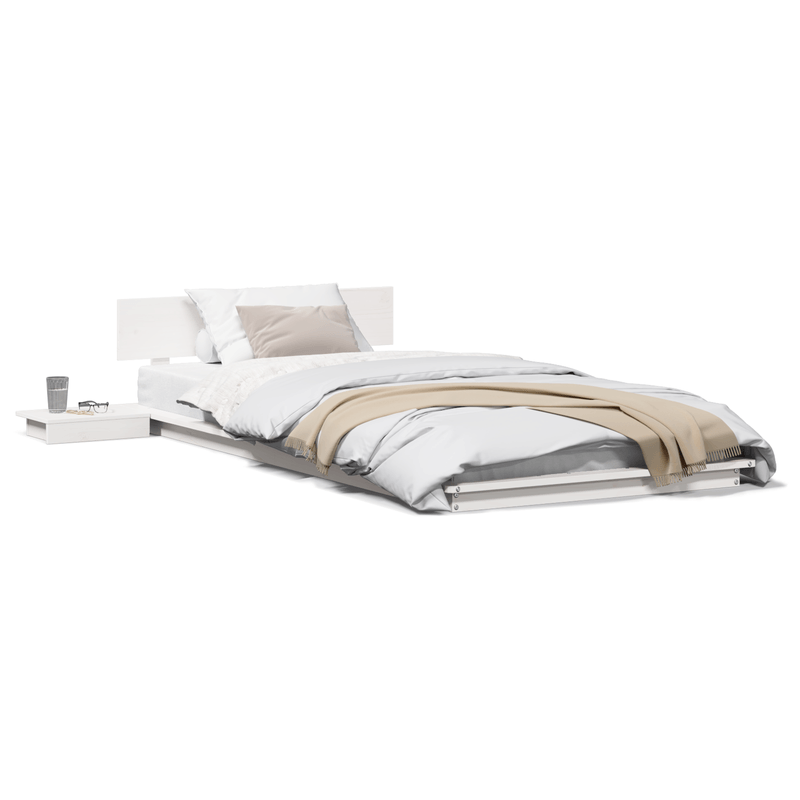 Casa si Gradina - Mobilier - Paturi si accesorii - Paturi - Cadru de pat la nivelul solului cu mese laterale albe 80X200cm Lemn masiv - Infinity.ro