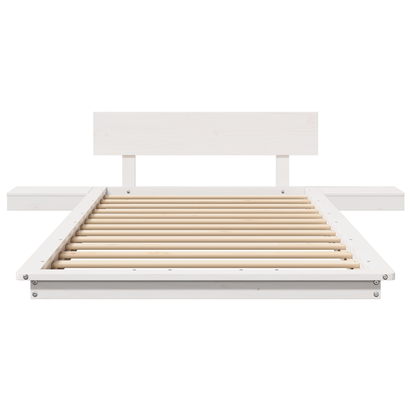 Casa si Gradina - Mobilier - Paturi si accesorii - Paturi - Cadru de pat la nivelul solului cu mese laterale albe 80X200cm Lemn masiv - Infinity.ro