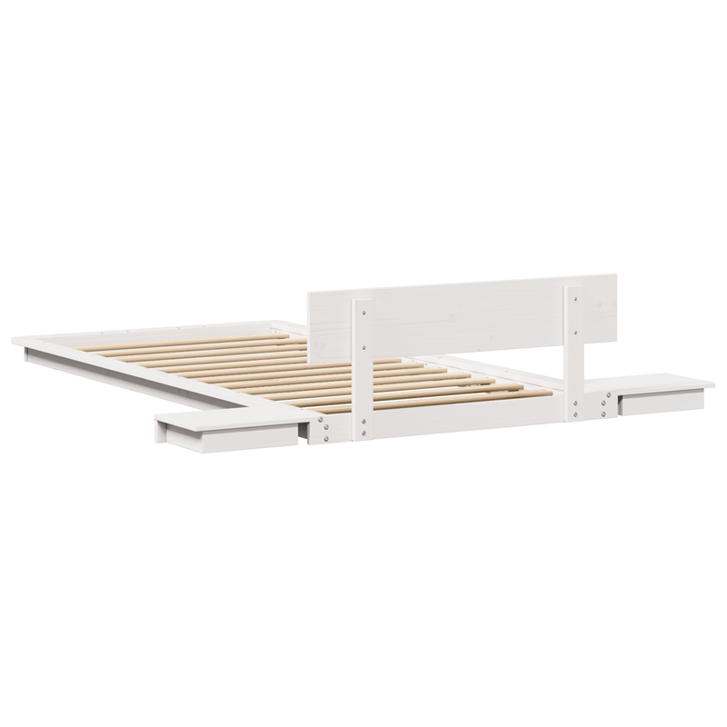 Casa si Gradina - Mobilier - Paturi si accesorii - Paturi - Cadru de pat la nivelul solului cu mese laterale albe 80X200cm Lemn masiv - Infinity.ro