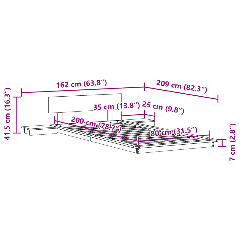 Casa si Gradina - Mobilier - Paturi si accesorii - Paturi - Cadru de pat la nivelul solului cu mese laterale albe 80X200cm Lemn masiv - Infinity.ro