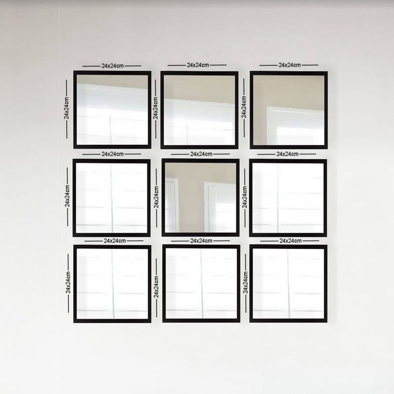 Casa si Gradina - Decoratiuni - Oglinzi - Set de oglinzi, Wallxpert, sticla, rama plastic laminat, argintiu si negru, 24x24 cm, 9 piese - Infinity.ro