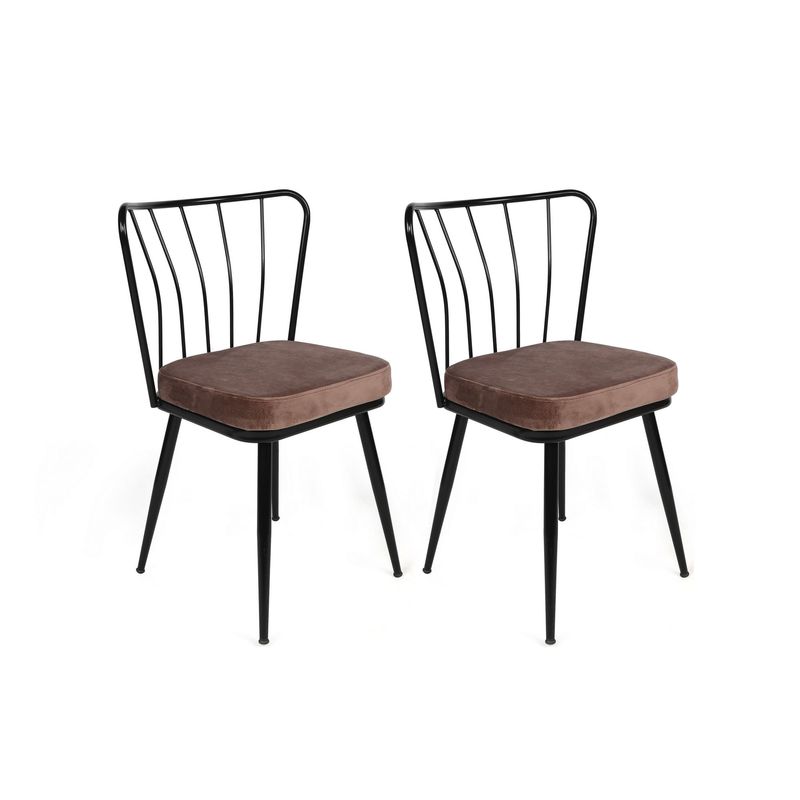 Casa si Gradina - Mobilier - Scaune si fotolii - Scaune - Set scaune, Hanah Home, metal, catifea, maro deschis negru, 43x42x82 cm, 4 bucati - Infinity.ro