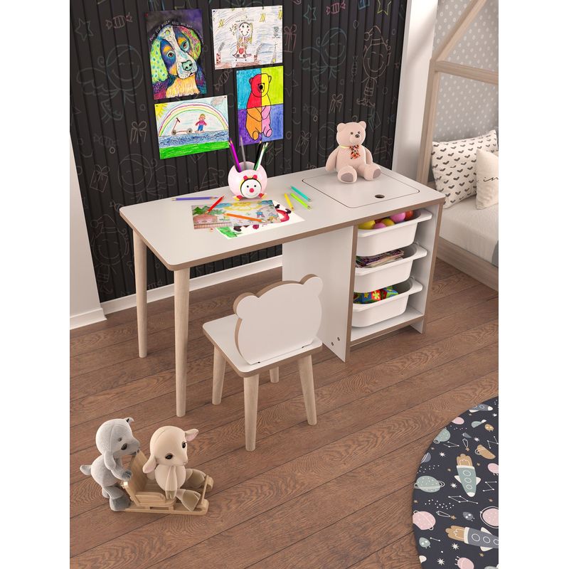 Casa si Gradina - Mobilier - Mobilier copii - Mobilier camera copiilor - Set masa si scaun pentru copii, Hanah Home, pal melaminat, alb, masa 90x50x42 cm, scaun 25x59x25 cm - Infinity.ro