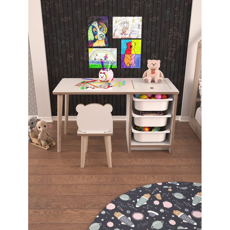 Casa si Gradina - Mobilier - Mobilier copii - Mobilier camera copiilor - Set masa si scaun pentru copii, Hanah Home, pal melaminat, alb, masa 90x50x42 cm, scaun 25x59x25 cm - Infinity.ro