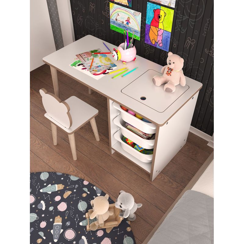 Casa si Gradina - Mobilier - Mobilier copii - Mobilier camera copiilor - Set masa si scaun pentru copii, Hanah Home, pal melaminat, alb, masa 90x50x42 cm, scaun 25x59x25 cm - Infinity.ro