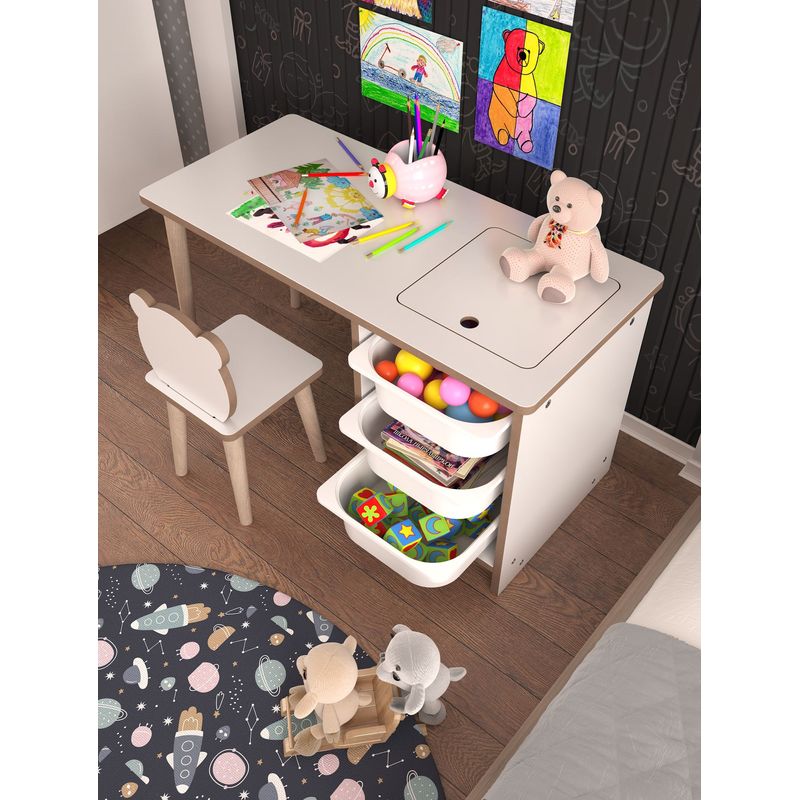 Casa si Gradina - Mobilier - Mobilier copii - Mobilier camera copiilor - Set masa si scaun pentru copii, Hanah Home, pal melaminat, alb, masa 90x50x42 cm, scaun 25x59x25 cm - Infinity.ro