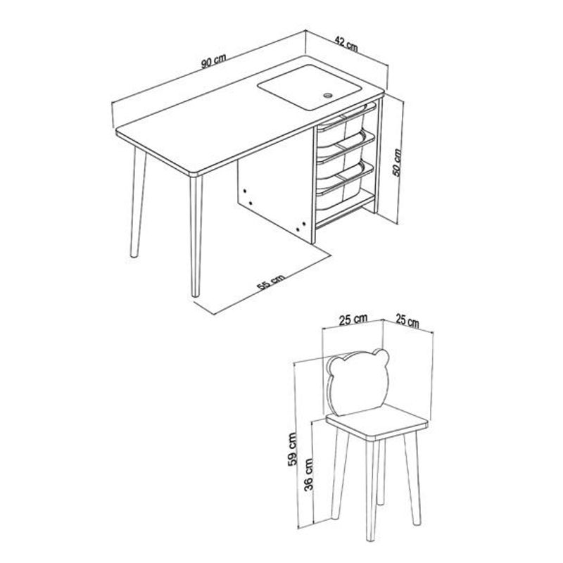 Casa si Gradina - Mobilier - Mobilier copii - Mobilier camera copiilor - Set masa si scaun pentru copii, Hanah Home, pal melaminat, alb, masa 90x50x42 cm, scaun 25x59x25 cm - Infinity.ro