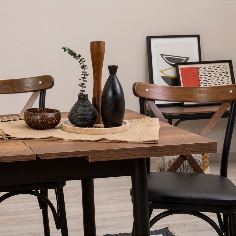 Casa si Gradina - Mobilier - Seturi de mobilier - Seturi mese si scaune - Set masa extensibila cu scaune, Hanah Home, pal melaminat, negru, 120x75x77 cm - Infinity.ro