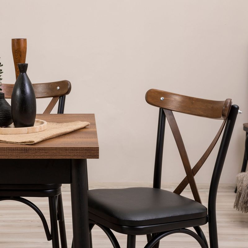 Casa si Gradina - Mobilier - Seturi de mobilier - Seturi mese si scaune - Set masa extensibila cu scaune, Hanah Home, pal melaminat, negru, 120x75x77 cm - Infinity.ro