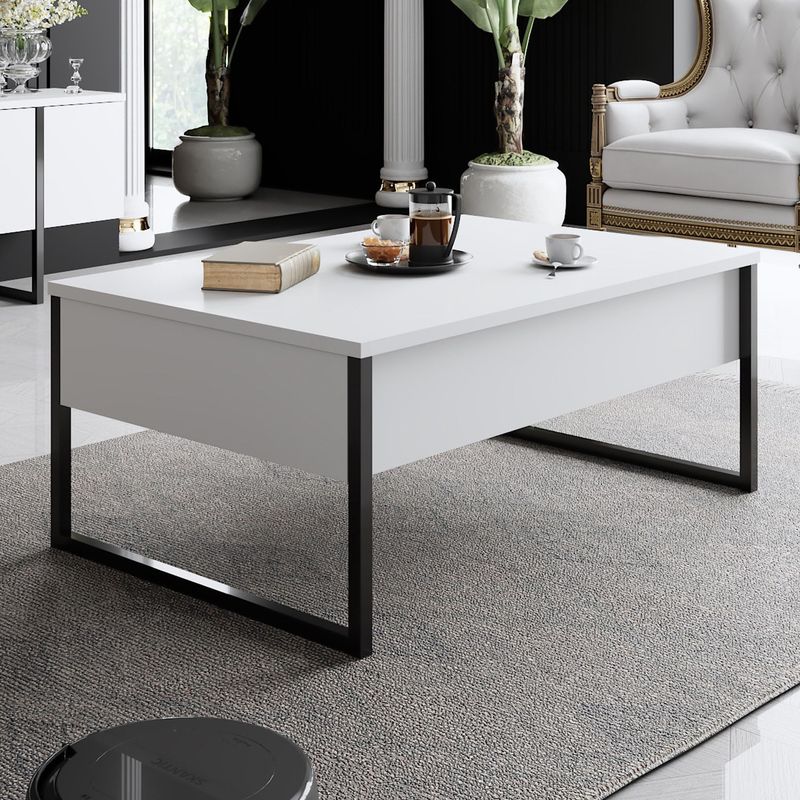 Casa si Gradina - Mobilier - Seturi de mobilier - Seturi living - Set mobilier living, Hanah Home, pal melaminat, alb si negru, suport tv 180x30x47 cm, masuta cafea 90x39x40 cm - Infinity.ro