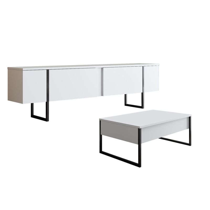 Casa si Gradina - Mobilier - Seturi de mobilier - Seturi living - Set mobilier living, Hanah Home, pal melaminat, alb si negru, suport tv 180x30x47 cm, masuta cafea 90x39x40 cm - Infinity.ro