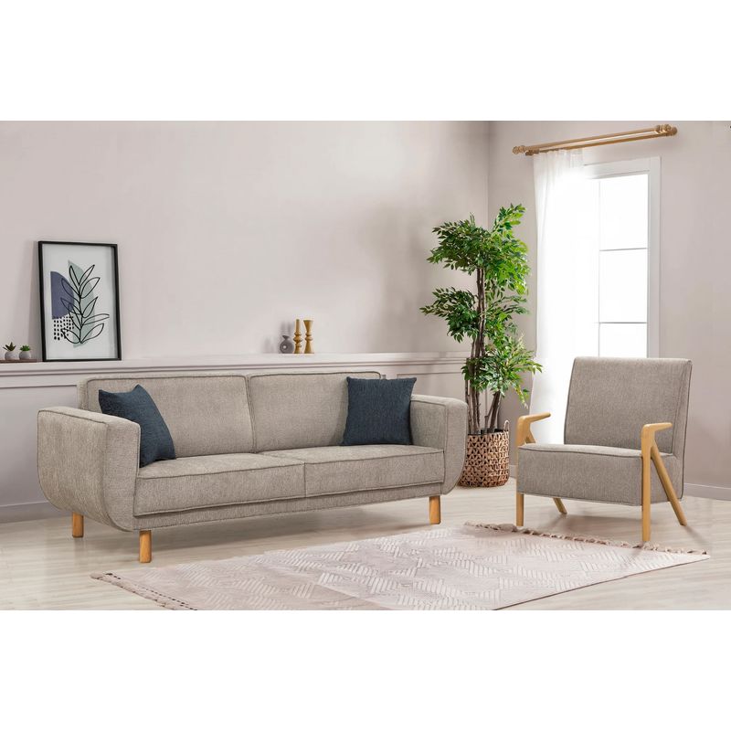 Casa si Gradina - Mobilier - Seturi de mobilier - Seturi living - Set living, Atelier Del Sofa, lemn fag si pal, stejar si gri, canapea 223x81x92 cm, fotoliu 70x90x86 cm - Infinity.ro