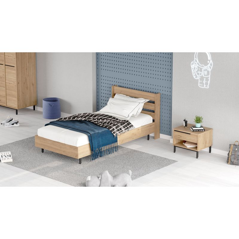 Casa si Gradina - Mobilier - Seturi de mobilier - Seturi dormitor - Set dormitor tineret, Hanah Home, pal melaminat, stejar, pat single 205.6x108.5x86 cm, noptiera 53.6x44.5x42.4 cm - Infinity.ro