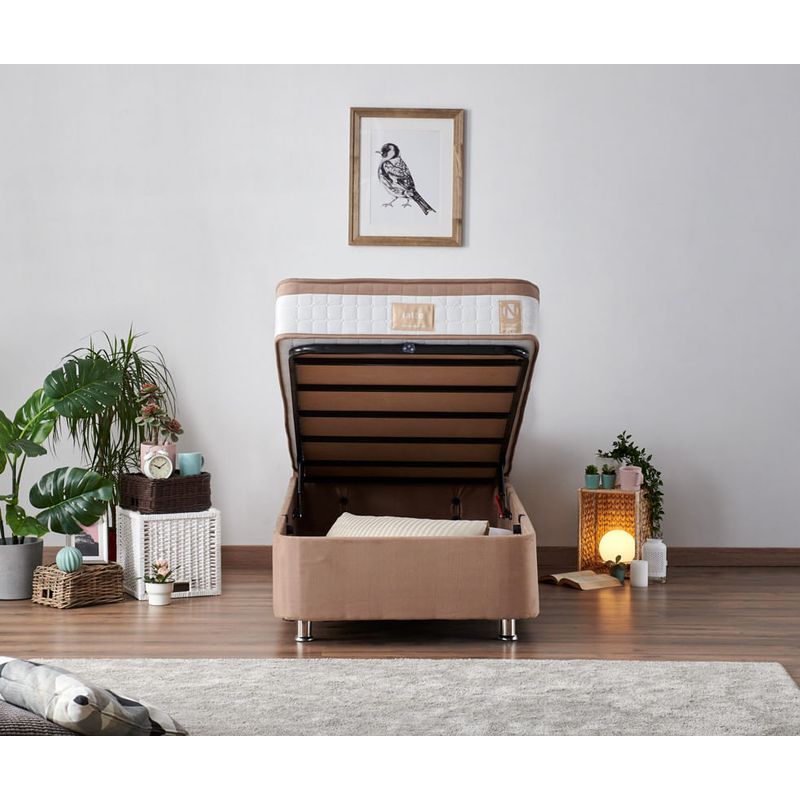 Casa si Gradina - Mobilier - Seturi de mobilier - Seturi dormitor - Set dormitor, Hanah Home, otel si mdf, maro deschis, 90x190 cm - Infinity.ro