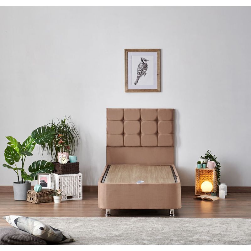 Casa si Gradina - Mobilier - Seturi de mobilier - Seturi dormitor - Set dormitor, Hanah Home, otel si mdf, maro deschis, 90x190 cm - Infinity.ro