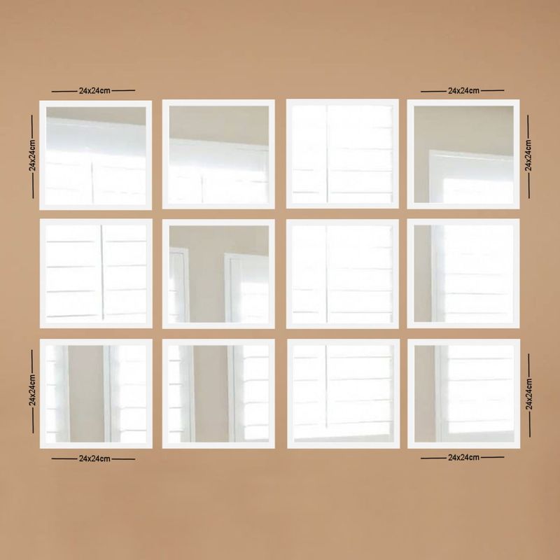 Casa si Gradina - Decoratiuni - Oglinzi - Set oglinzi decorative, Wallxpert, sticla, rama plastic laminat, alb, argintiu, 24x24 cm, 12 bucati - Infinity.ro