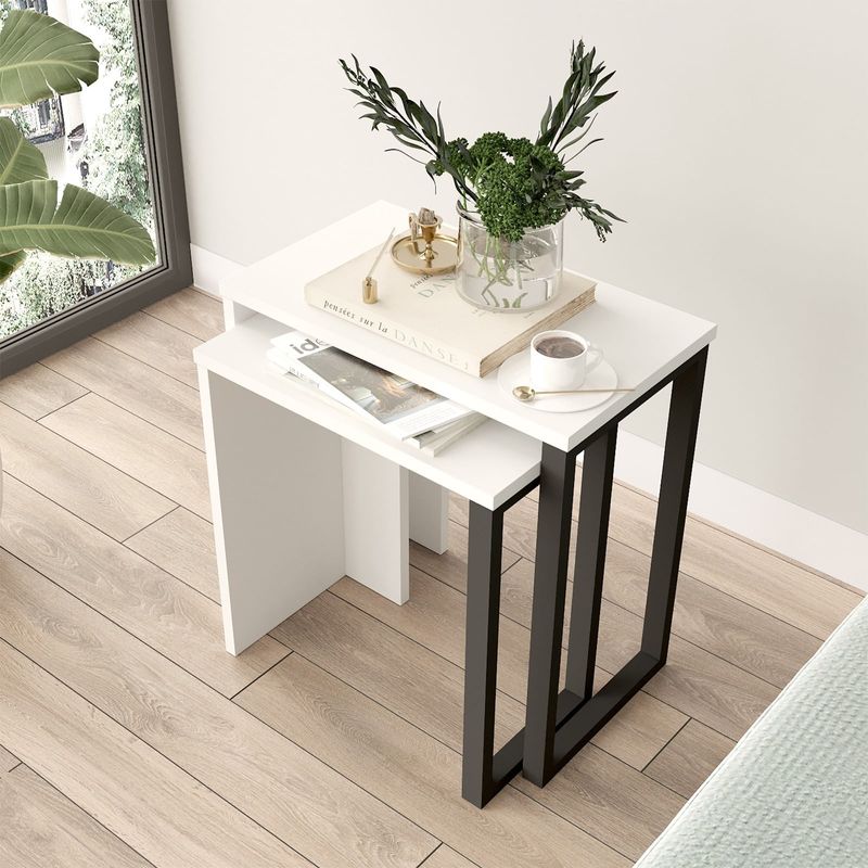 Casa si Gradina - Mobilier - Mese si birouri - Masute de cafea - Set masute de cafea cuib, Hanah Home, pal melaminat, alb, 51x29.5x52.8 cm, 44.5x24.5x47.8 cm - Infinity.ro