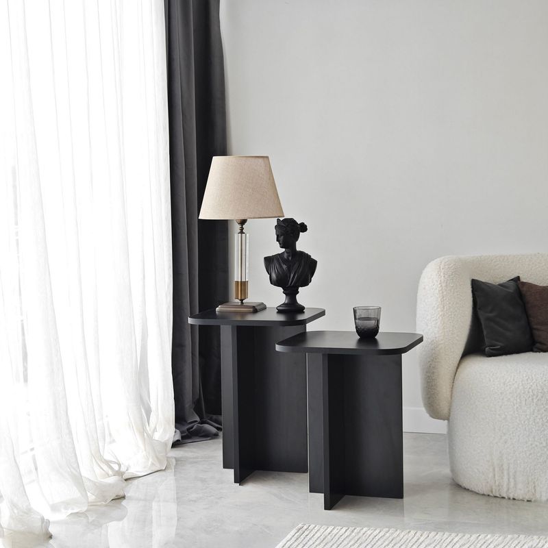 Casa si Gradina - Mobilier - Mese si birouri - Mese living - Set mese laterale, Hanah Home, pal melaminat, negru, 40x50x40 cm, 40x55x40 cm - Infinity.ro