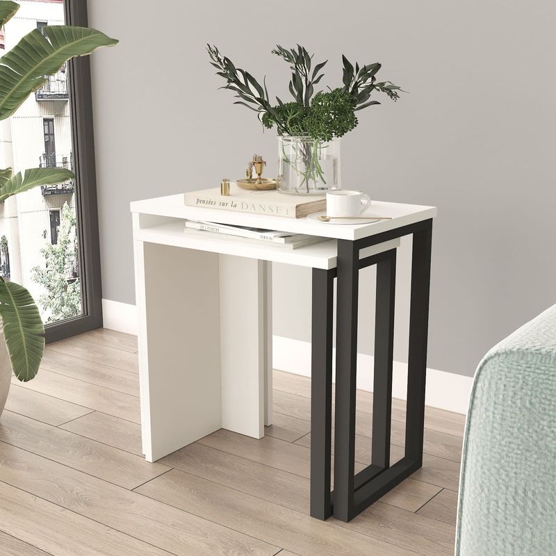 Casa si Gradina - Mobilier - Mese si birouri - Masute de cafea - Set masute de cafea cuib, Hanah Home, pal melaminat, alb, 51x29.5x52.8 cm, 44.5x24.5x47.8 cm - Infinity.ro