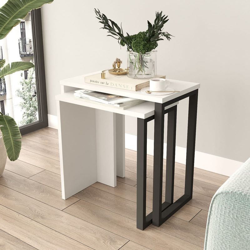 Casa si Gradina - Mobilier - Mese si birouri - Masute de cafea - Set masute de cafea cuib, Hanah Home, pal melaminat, alb, 51x29.5x52.8 cm, 44.5x24.5x47.8 cm - Infinity.ro