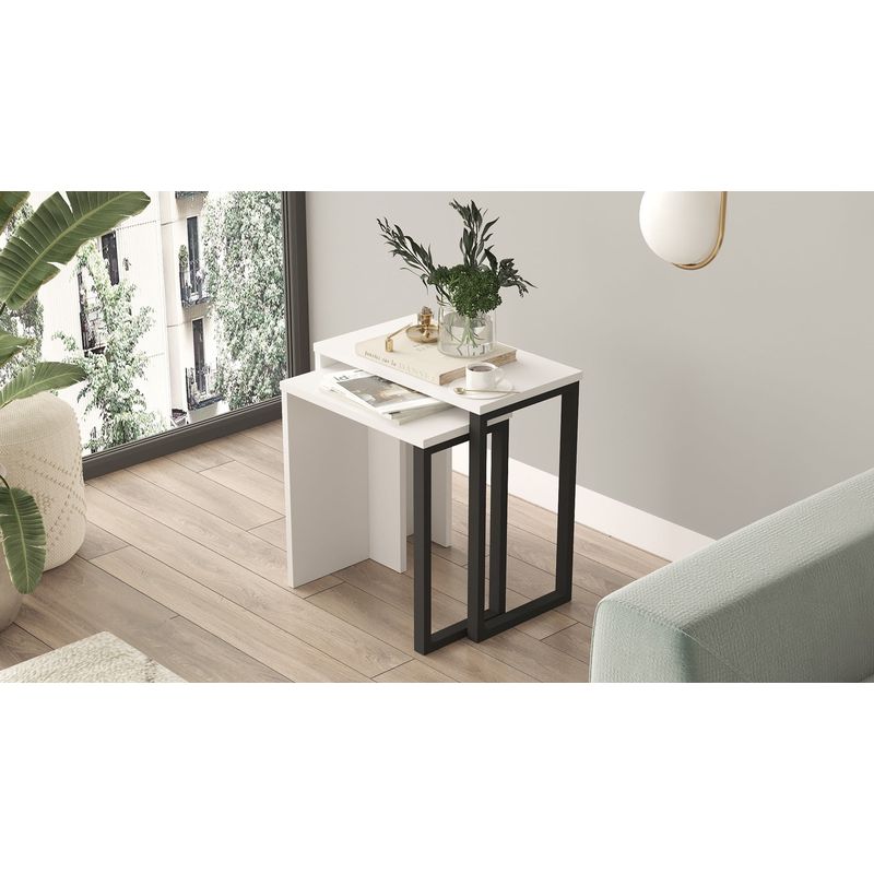 Casa si Gradina - Mobilier - Mese si birouri - Masute de cafea - Set masute de cafea cuib, Hanah Home, pal melaminat, alb, 51x29.5x52.8 cm, 44.5x24.5x47.8 cm - Infinity.ro