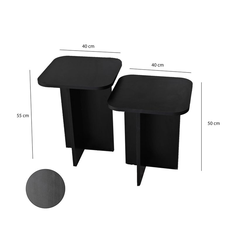Casa si Gradina - Mobilier - Mese si birouri - Mese living - Set mese laterale, Hanah Home, pal melaminat, negru, 40x50x40 cm, 40x55x40 cm - Infinity.ro