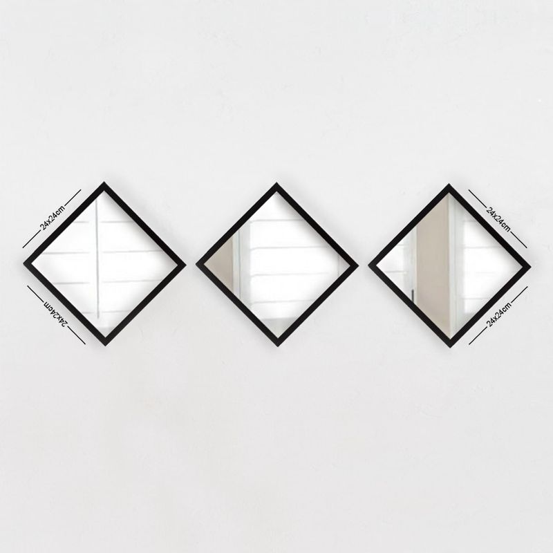 Casa si Gradina - Decoratiuni - Oglinzi - Set oglinzi, Wallxpert, sticla, rama plastic laminat, argintiu negru, 24x24 cm, 3 piese - Infinity.ro