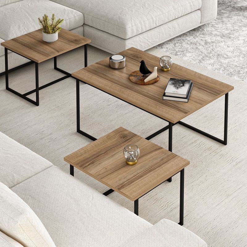 Casa si Gradina - Mobilier - Mese si birouri - Masute de cafea - Set masute de cafea, Hanah Home, pal melaminat, nuc, 90x60x42 cm, 52x45x37 cm - Infinity.ro