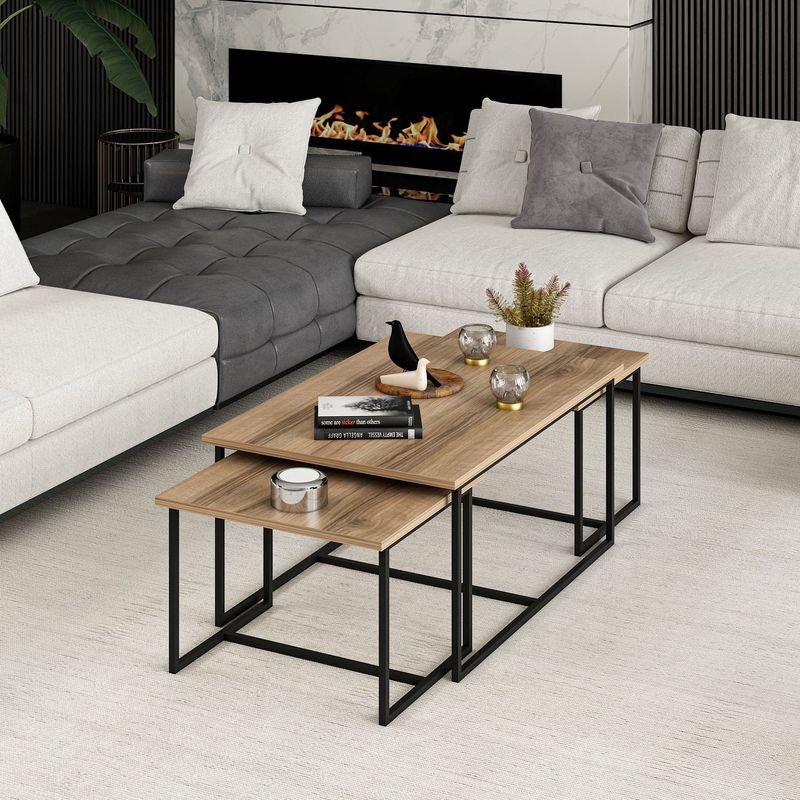 Casa si Gradina - Mobilier - Mese si birouri - Masute de cafea - Set masute de cafea, Hanah Home, pal melaminat, nuc, 90x60x42 cm, 52x45x37 cm - Infinity.ro
