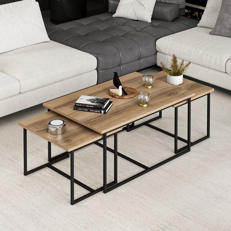 Casa si Gradina - Mobilier - Mese si birouri - Masute de cafea - Set masute de cafea, Hanah Home, pal melaminat, nuc, 90x60x42 cm, 52x45x37 cm - Infinity.ro