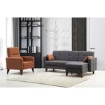 Casa si Gradina - Mobilier - Seturi de mobilier - Seturi living - Set living, Atelier Del Sofa, cadru metal lemn, gri inchis, canapea coltar 216x130x86 cm, fotoliu 75x80x102 cm - Infinity.ro