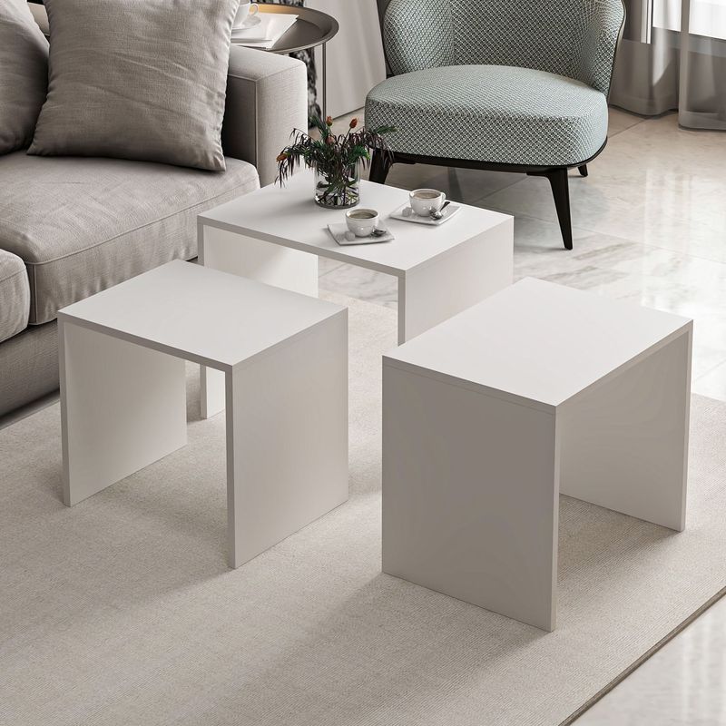 Casa si Gradina - Mobilier - Mese si birouri - Masute de cafea - Set masute de cafea, Hanah Home, pal melaminat, alb, 55x47x40 cm, 50x44x38 cm, 45x42x36 cm - Infinity.ro