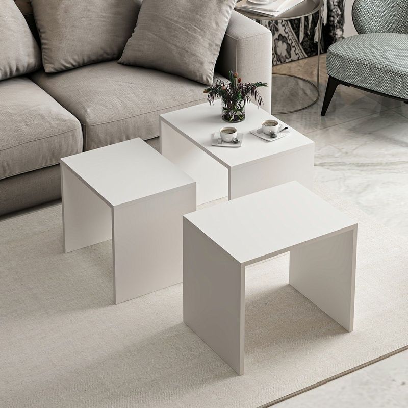 Casa si Gradina - Mobilier - Mese si birouri - Masute de cafea - Set masute de cafea, Hanah Home, pal melaminat, alb, 55x47x40 cm, 50x44x38 cm, 45x42x36 cm - Infinity.ro